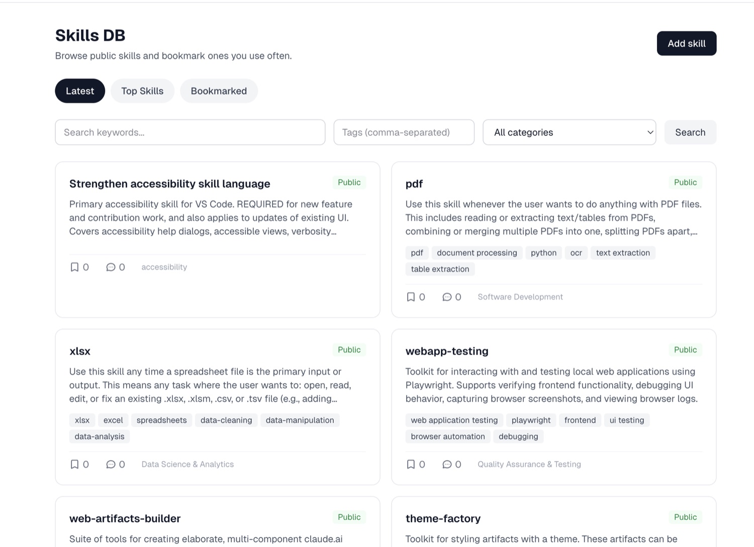The OpenSkills database of public, reusable skills